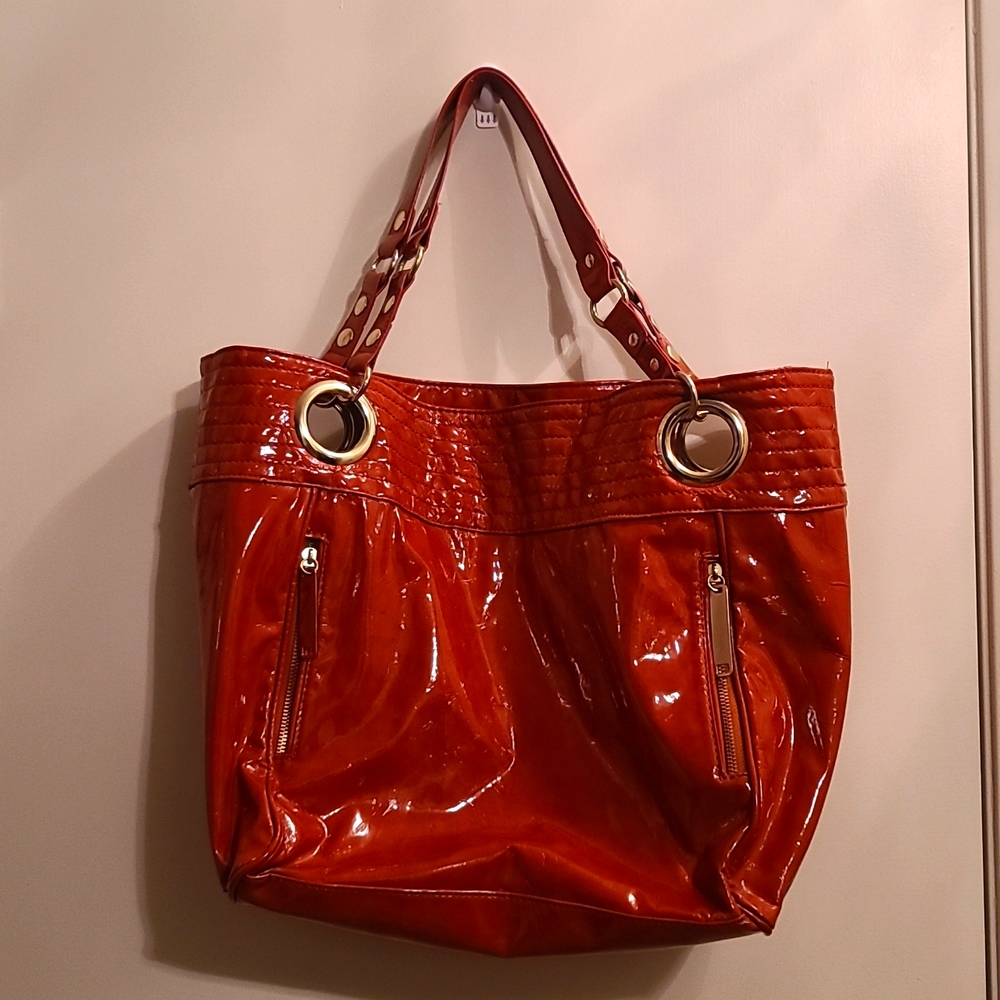 44. Steve Madden Patent Leather Tote with Gold Accents